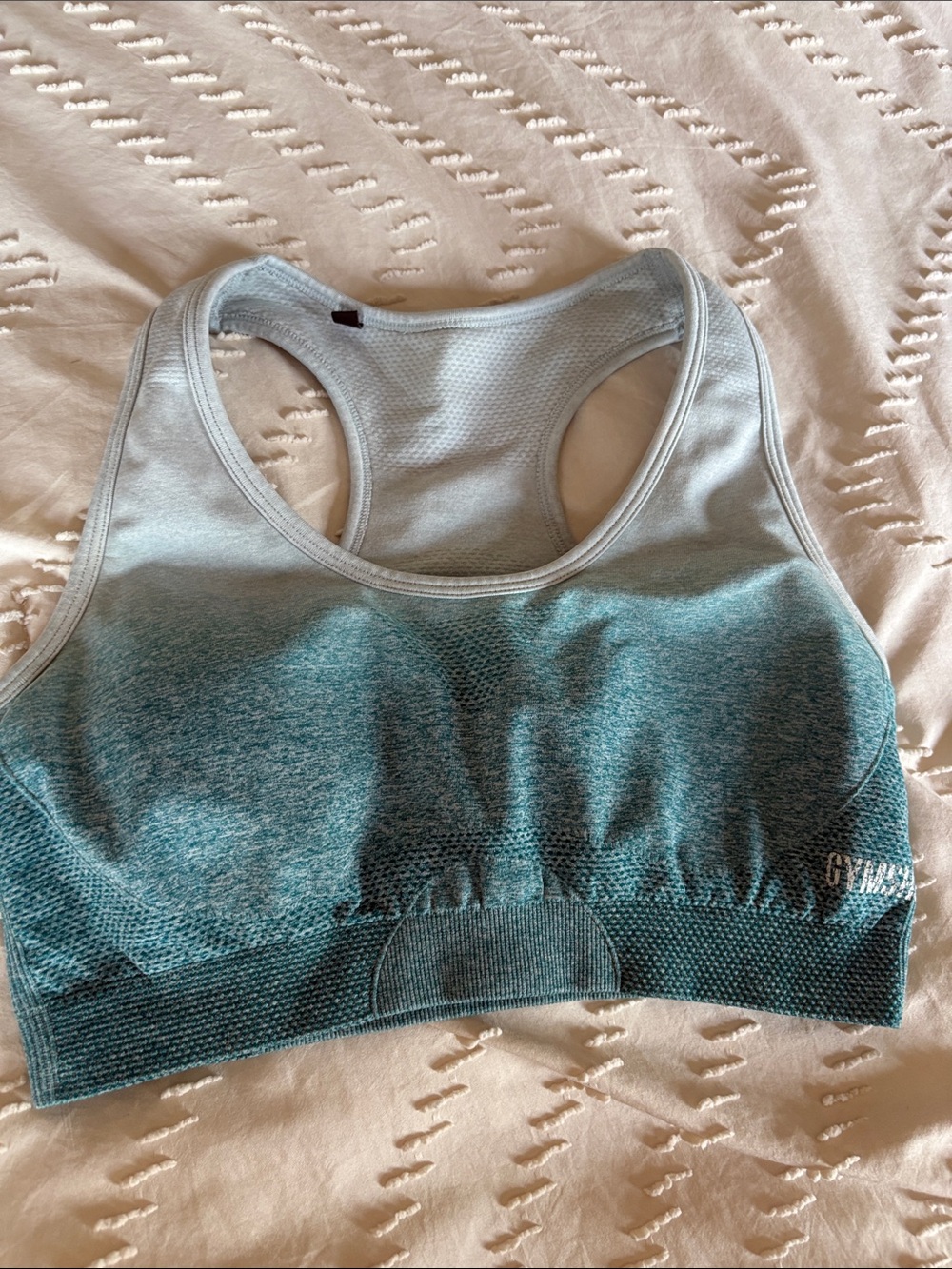Gymshark Ombre Seamless Racerback Sports Bra - Teal to Light Gray